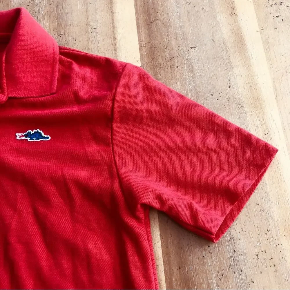Vintage Kids Bright Red Polo Fire Breathing Dragon Chest Logo Knit Boys 20 Prep